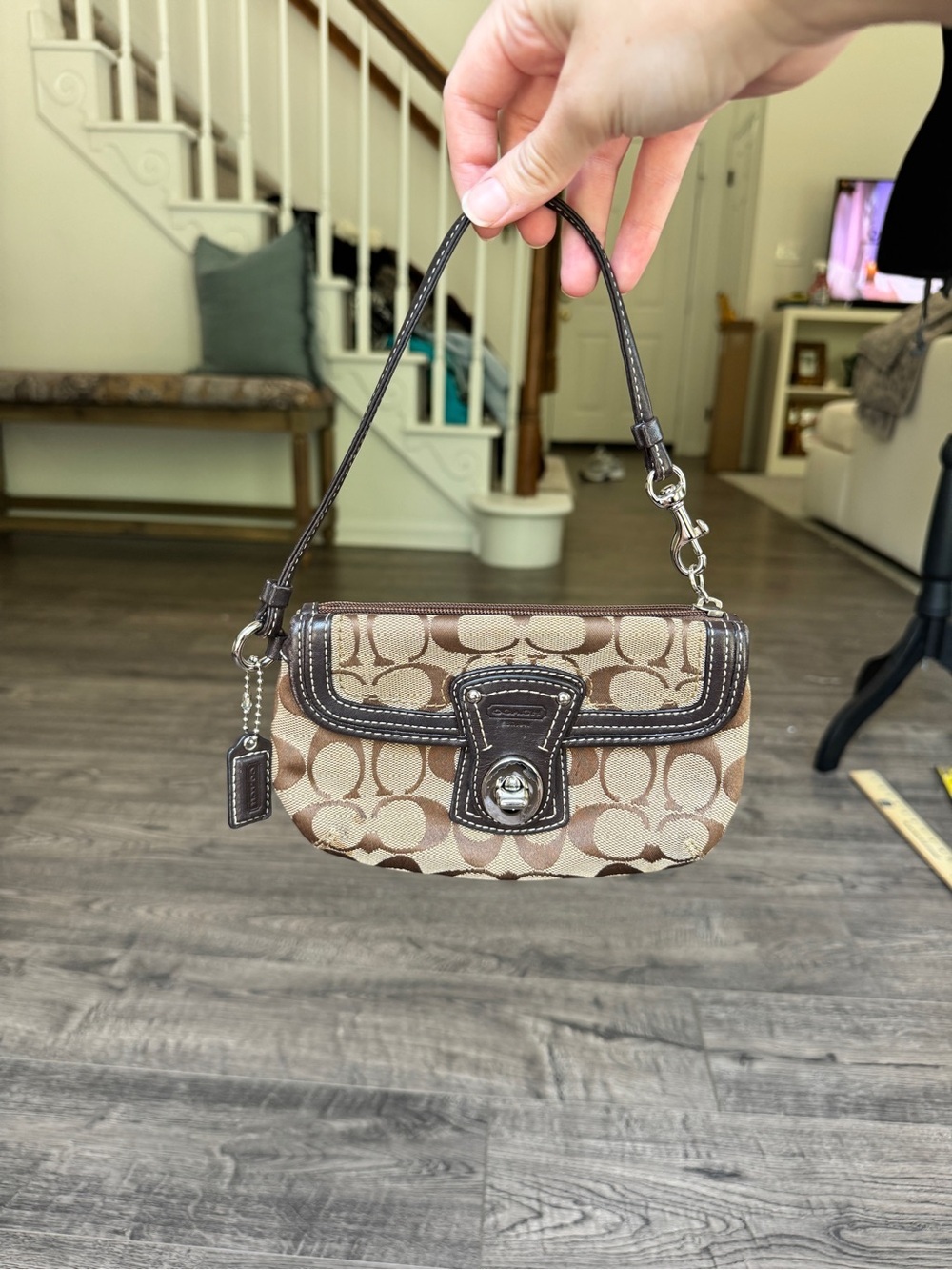 Coach Mini Shoulder Bag in Beige and Brown Signature Canvas